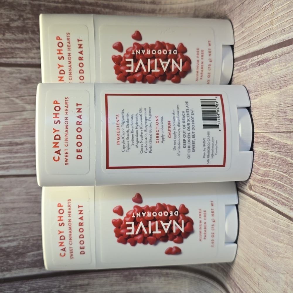 3 Native CANDY SHOP Deodorant SWEET CINNAMON HEARTS 2.65oz Aluminum Free New** - Picture 2 of 2